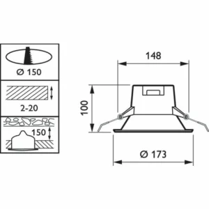 PHILIPS  LED-Einbaudownlight 9W 800lm 90º – Philips DN060B 6